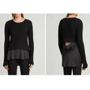 ALLSAINTS Taya Jumper Knit Sweater Long Sleeve Cropped Satin Womens Size XS $180